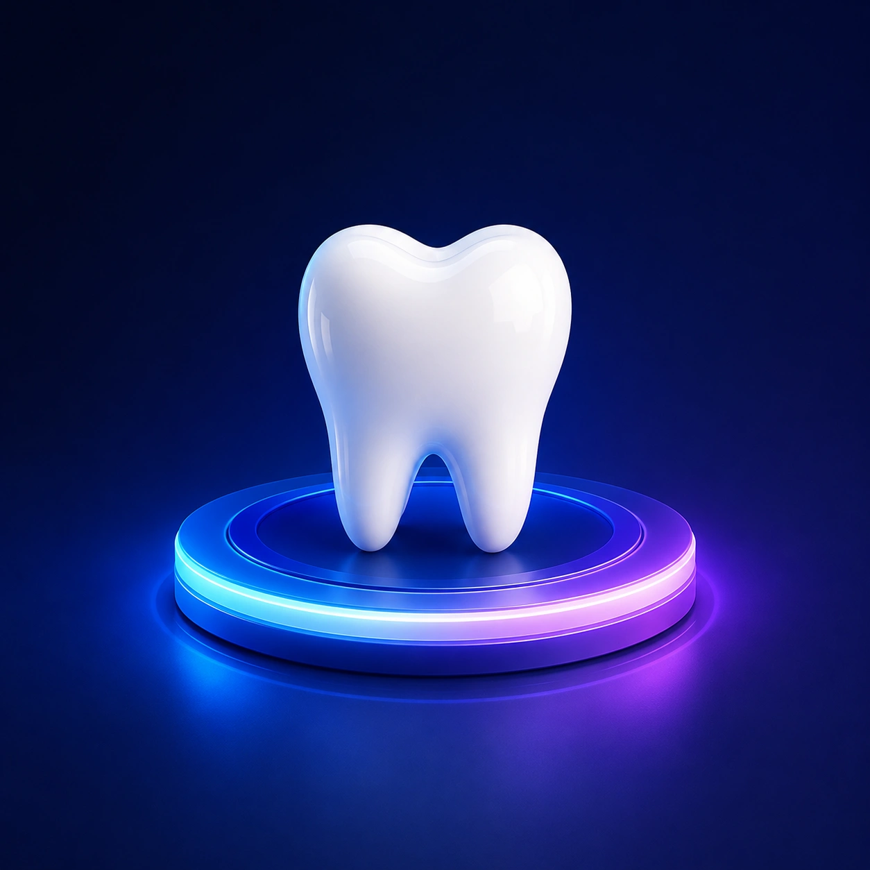 Glowing 3D tooth on BouncePixel gradient pedestal