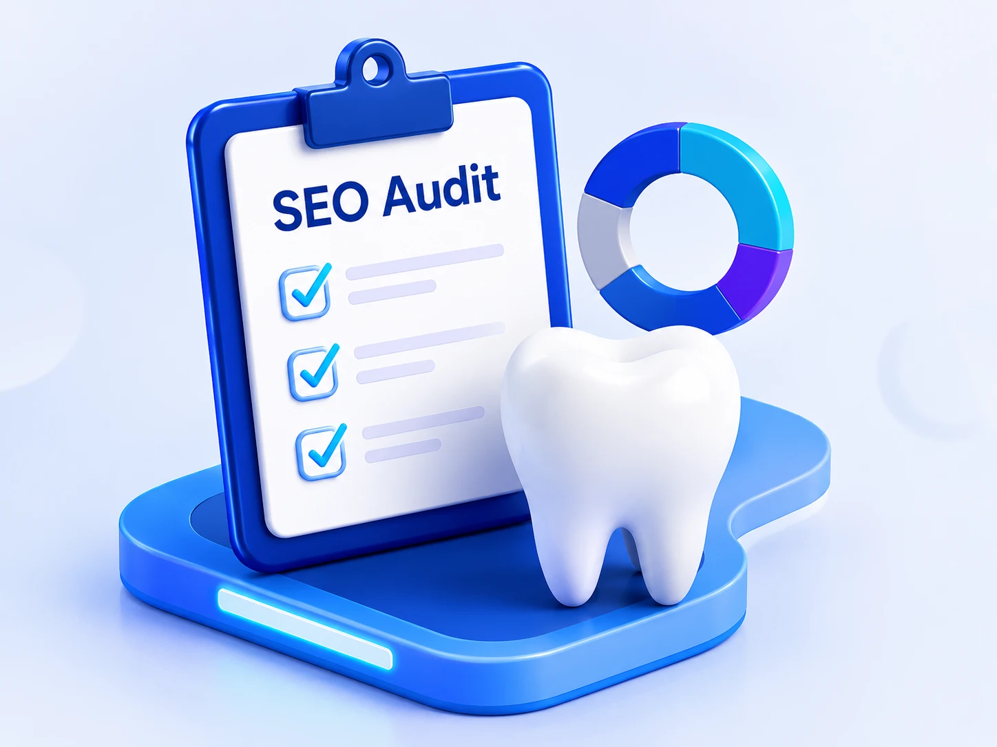 Dental SEO audit checklist with tooth and analytics illustration