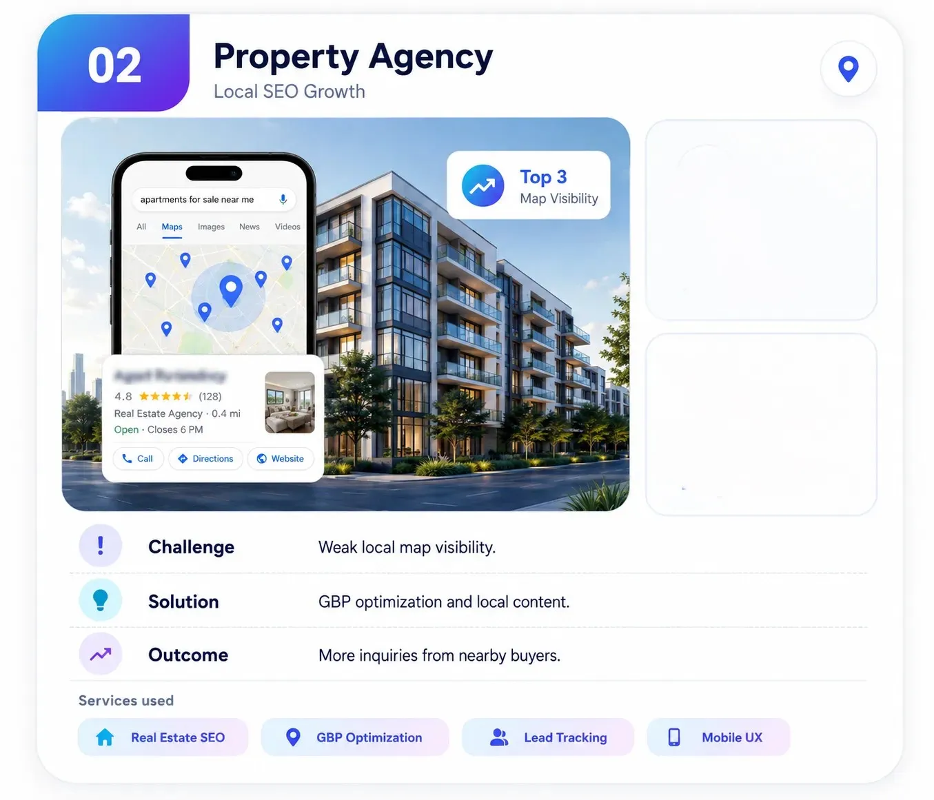 Real estate agency local SEO map visibility screenshot