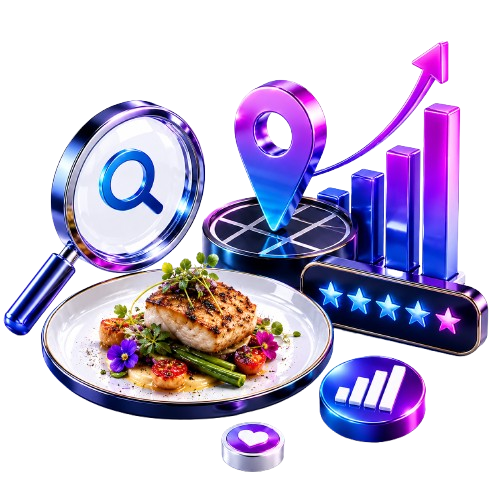 Restaurant SEO and digital marketing growth illustration